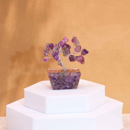 Mini árbol de piedras preciosas sobre base de orgonita - Amatista (15 piedras)