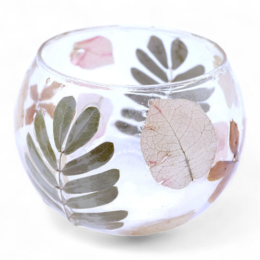 Portavelas de Vidrio Floral Natural - Cuenco - Primavera (8x10cm) - Portavelas de vidrio con motivos florales naturales, flor