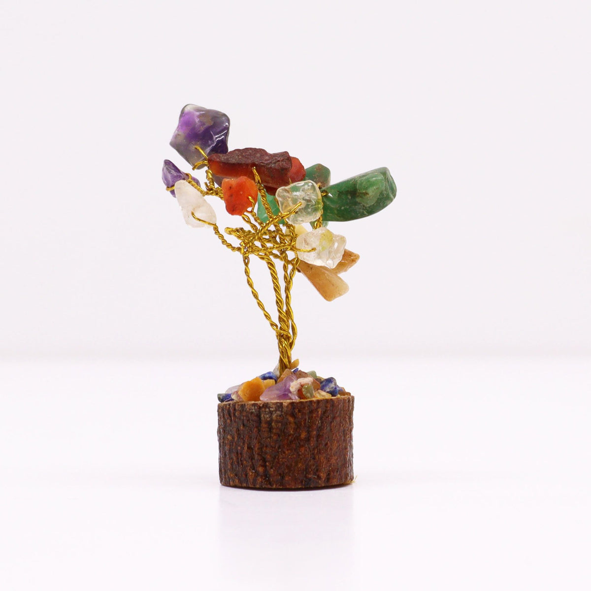 Mini árbol de piedras preciosas sobre base de madera - Piedras múltiples (15 piedras) - Mini Árboles De Piedras Preciosas