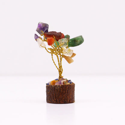Mini árbol de piedras preciosas sobre base de madera - Piedras múltiples (15 piedras) - Mini Árboles De Piedras Preciosas