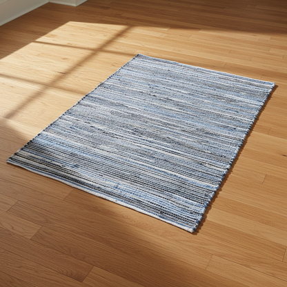 Alfombra grande de yute de algodón reciclado - 130x170cm - Azul