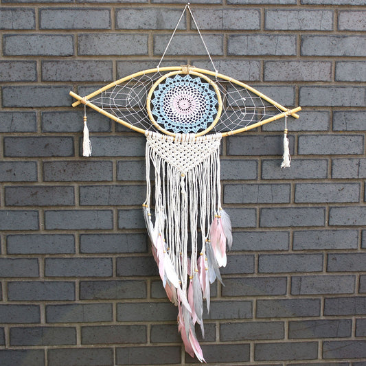 Dreamcatcher - Lrg Macrame Blue Eye / White / Pink