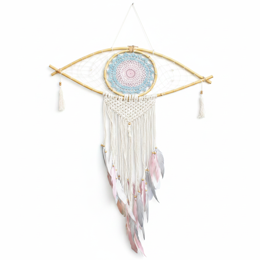 Atrapasueños - Lrg Macramé Ojo Azul / Blanco / Rosa | Atrapasueños | El Bazar de Tizar