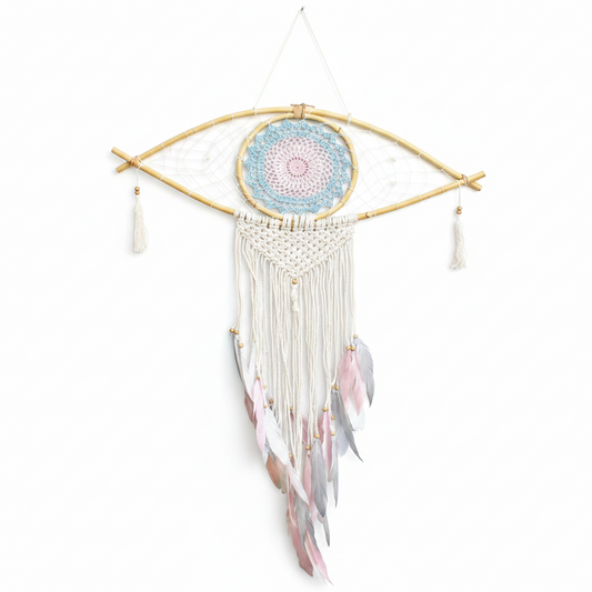Atrapasueños - Lrg Macramé Ojo Azul / Blanco / Rosa | Atrapasueños | El Bazar de Tizar