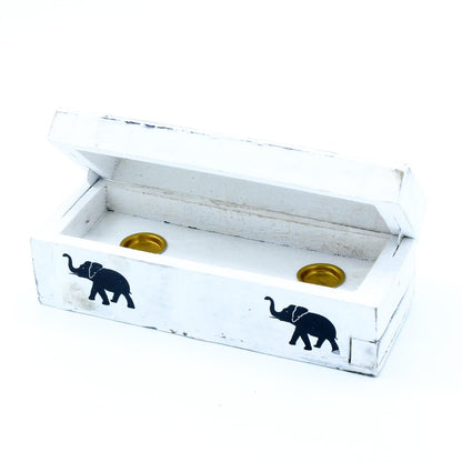 Porta Incienso Acabado en Blanco - Caja de Conos para el humo de 15 cm - Porta-inciensos de madera