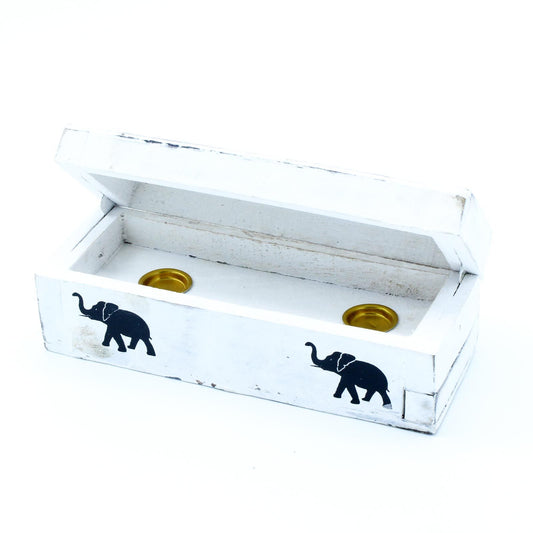 Porta Incienso Acabado en Blanco - Caja de Conos para el humo de 15 cm - Porta-inciensos de madera