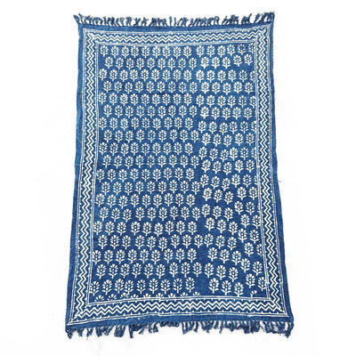 Handmade indigo blanket - 170x120cm - Chhota Flower