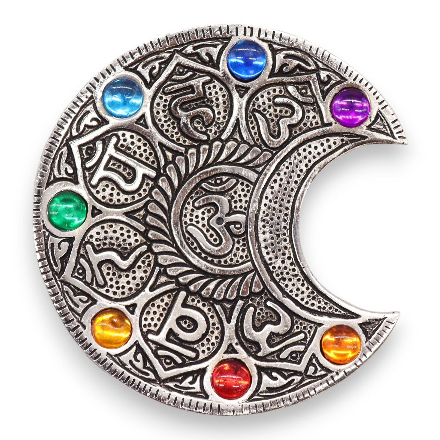 Porta-incienso Luna Siete Chakras 11.5cm - Portainciensos de aluminio hechos a mano