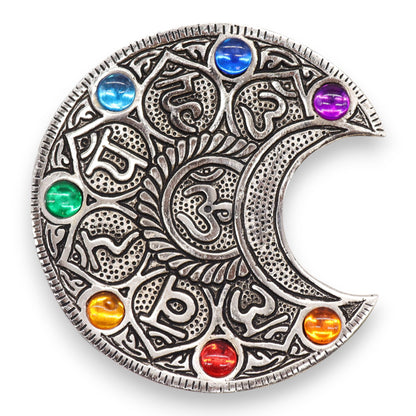 Porta-incienso Luna Siete Chakras 11.5cm - Portainciensos de aluminio hechos a mano