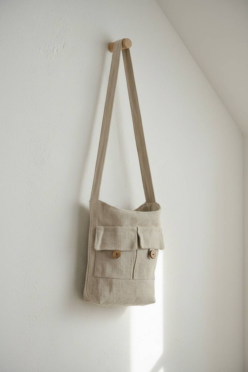 Bolso de Dos Bolsillos Tonos Naturales - Natural - Mediana
