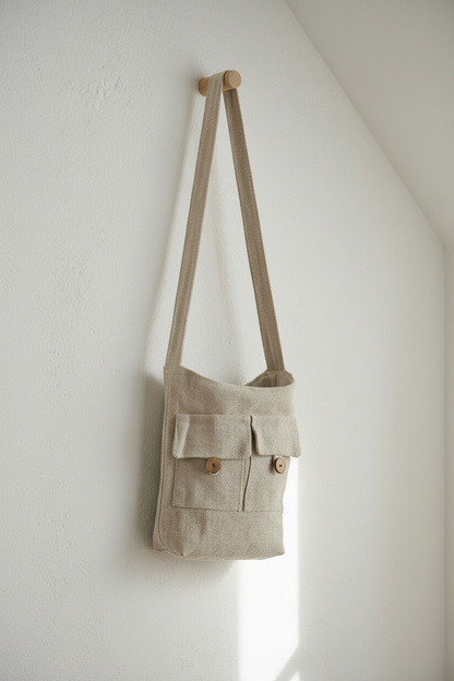 Bolso de Dos Bolsillos Tonos Naturales - Natural - Mediana