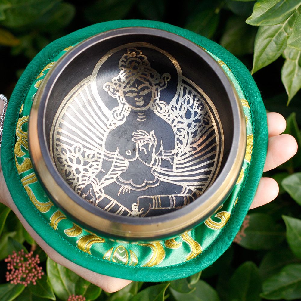 Cuenco tibetano set - Tara Verde 10cm (min 400gm) - Set de Regalo Tibetano