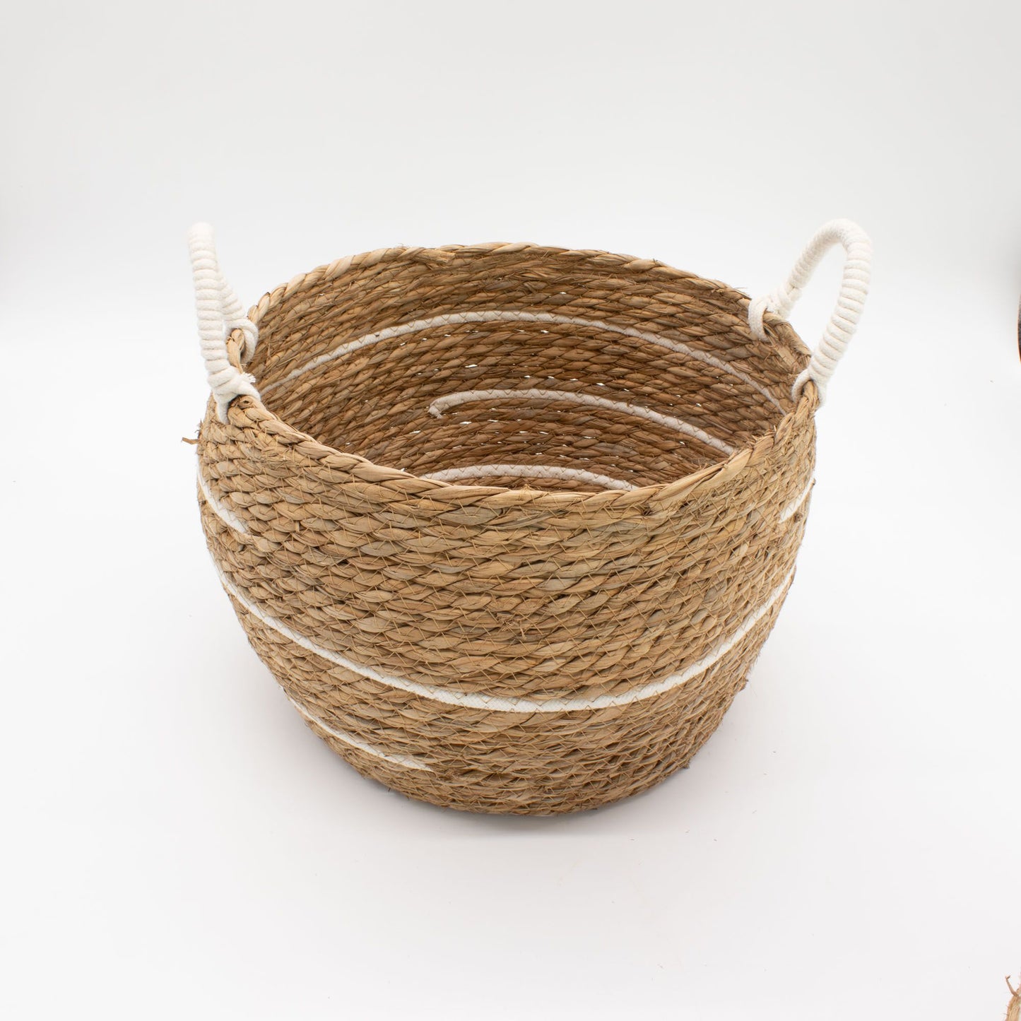 Cestas grandes de algodón y pasto marino – Rayas naturales – Juego de 3