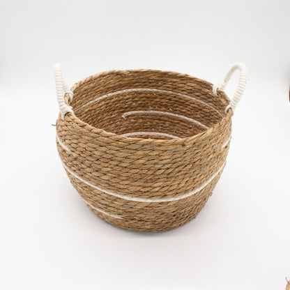Cestas grandes de algodón y pasto marino – Rayas naturales – Juego de 3