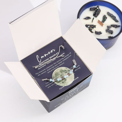 Vela de cristal del zodiaco con pulsera de piedras preciosas - Cáncer - Velas de cristal del zodiaco con brazalete de piedras