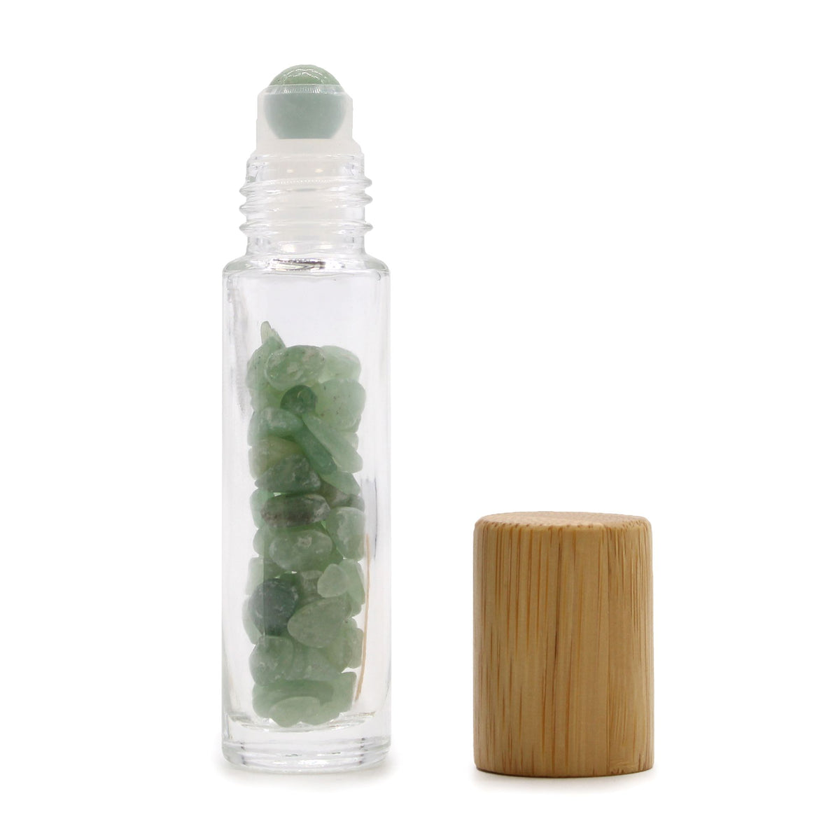 Botella de rodillo de aceite esencial de piedras preciosas - Aventurina - Tapa de madera - Botellas Roll-on con gemas 10ml
