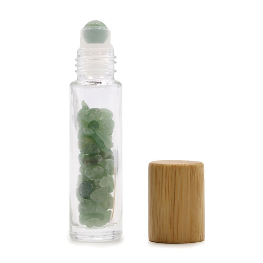 Botella de rodillo de aceite esencial de piedras preciosas - Aventurina - Tapa de madera - Botellas Roll-on con gemas 10ml
