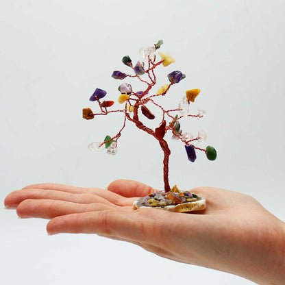 Árbol de piedras preciosas: Piedras múltiples sobre base de ágata natural (35 piedras) - Gemstone Wishing Trees, artesanal