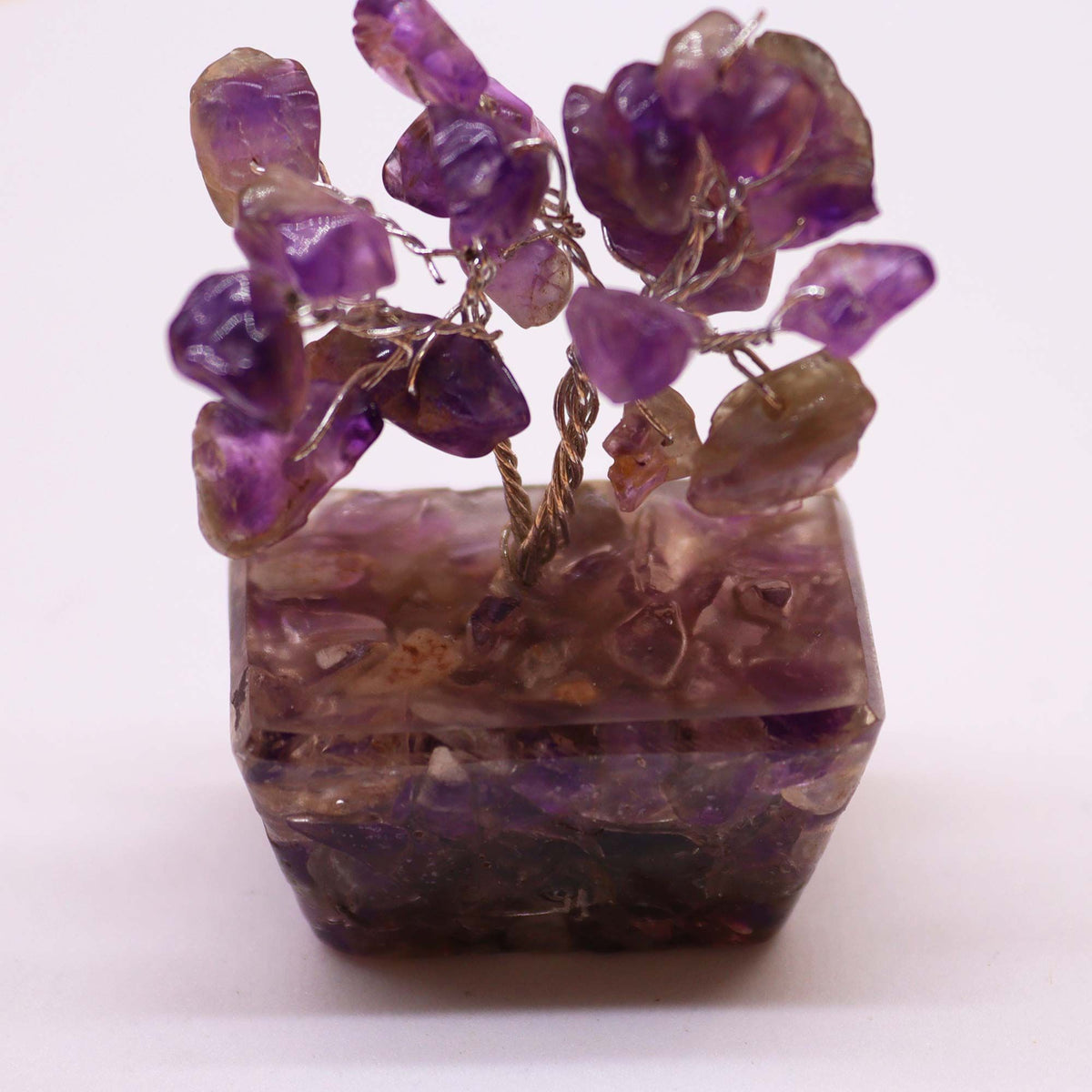 Mini árbol de piedras preciosas sobre base de orgonita - Amatista (15 piedras)