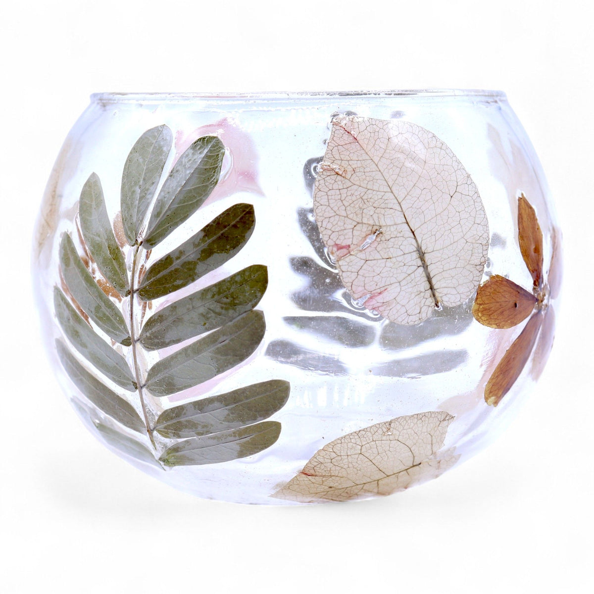 Portavelas de Vidrio Floral Natural - Cuenco - Primavera (8x10cm) - Portavelas de vidrio con motivos florales naturales, flor