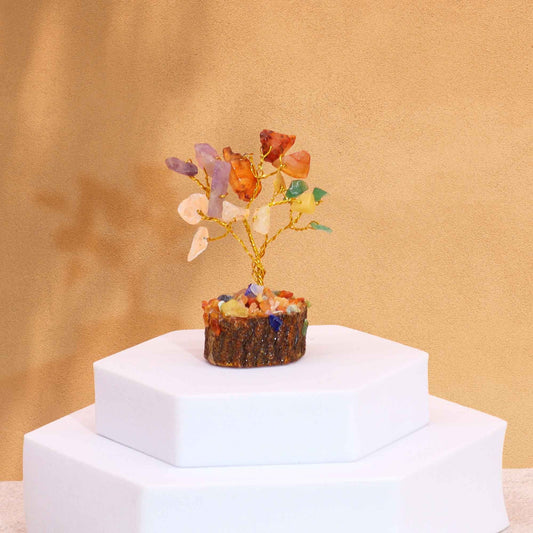 Mini árbol de piedras preciosas sobre base de madera - Piedras múltiples (15 piedras) - Mini Árboles De Piedras Preciosas
