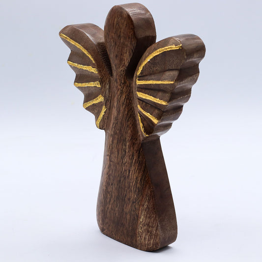 Ángel grande de madera de mango - decoración dorada