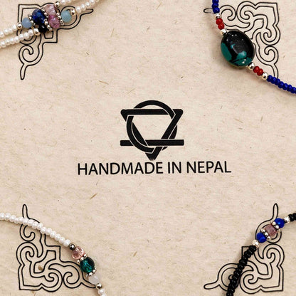 Tobillera fina de howlita nepalí de doble fila con cuentas facetadas - (22 cm)