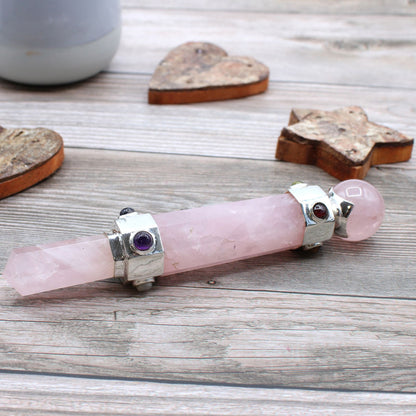 Varita Curativa de Cristal Hexagonal - 12 cm - Cuarzo Rosa - Varitas de Sanación con Cristales, artesanal