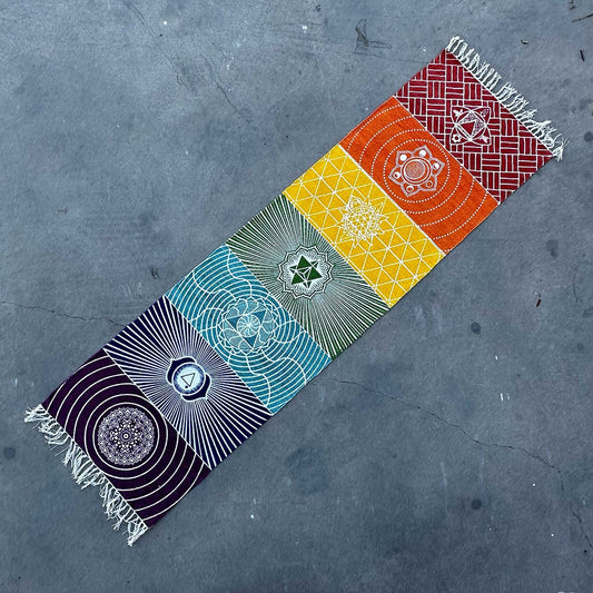 Alfombra de Yoga 100% Algodón - 60x200cm - 7 Chakras - Alfombra India de Algodón, 7 chakras