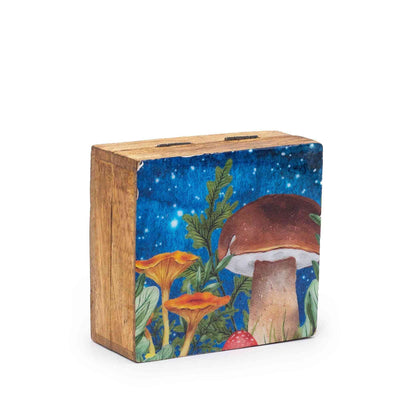 Petite boîte carrée émaillée 10x10x4.2cm - Champignon vert-bleu