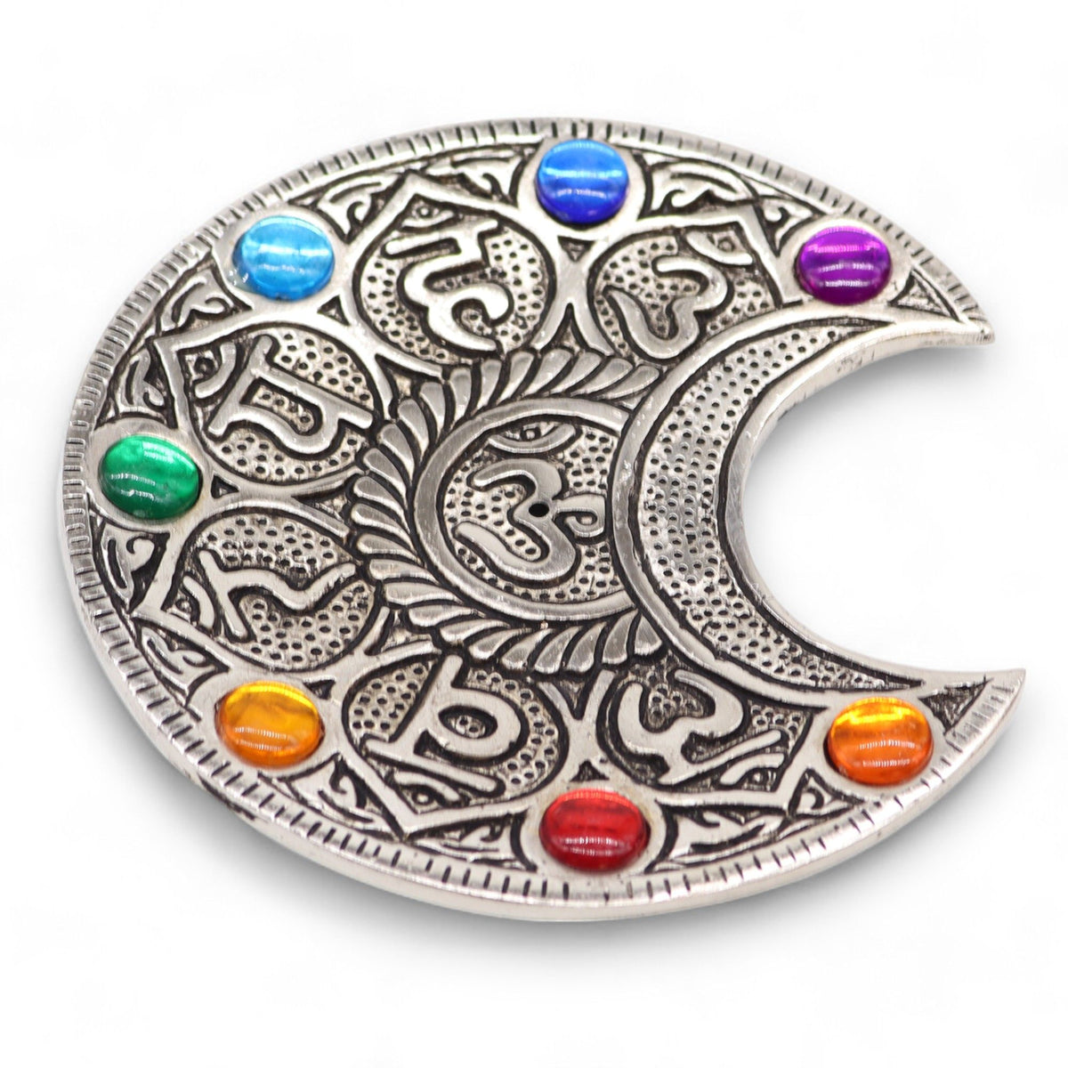 Porta-incienso Luna Siete Chakras 11.5cm - Portainciensos de aluminio hechos a mano