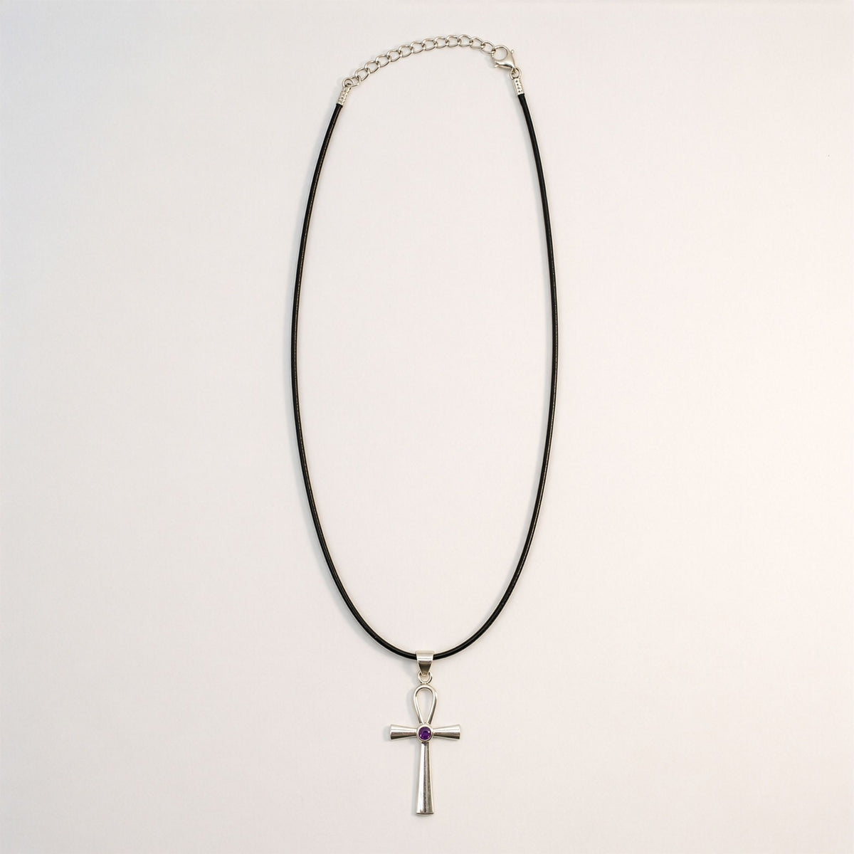 Colgante devocional hindú - Plateado con baño de plata (cordón de 45 cm) - Símbolo Ankh de la Vida Eterna