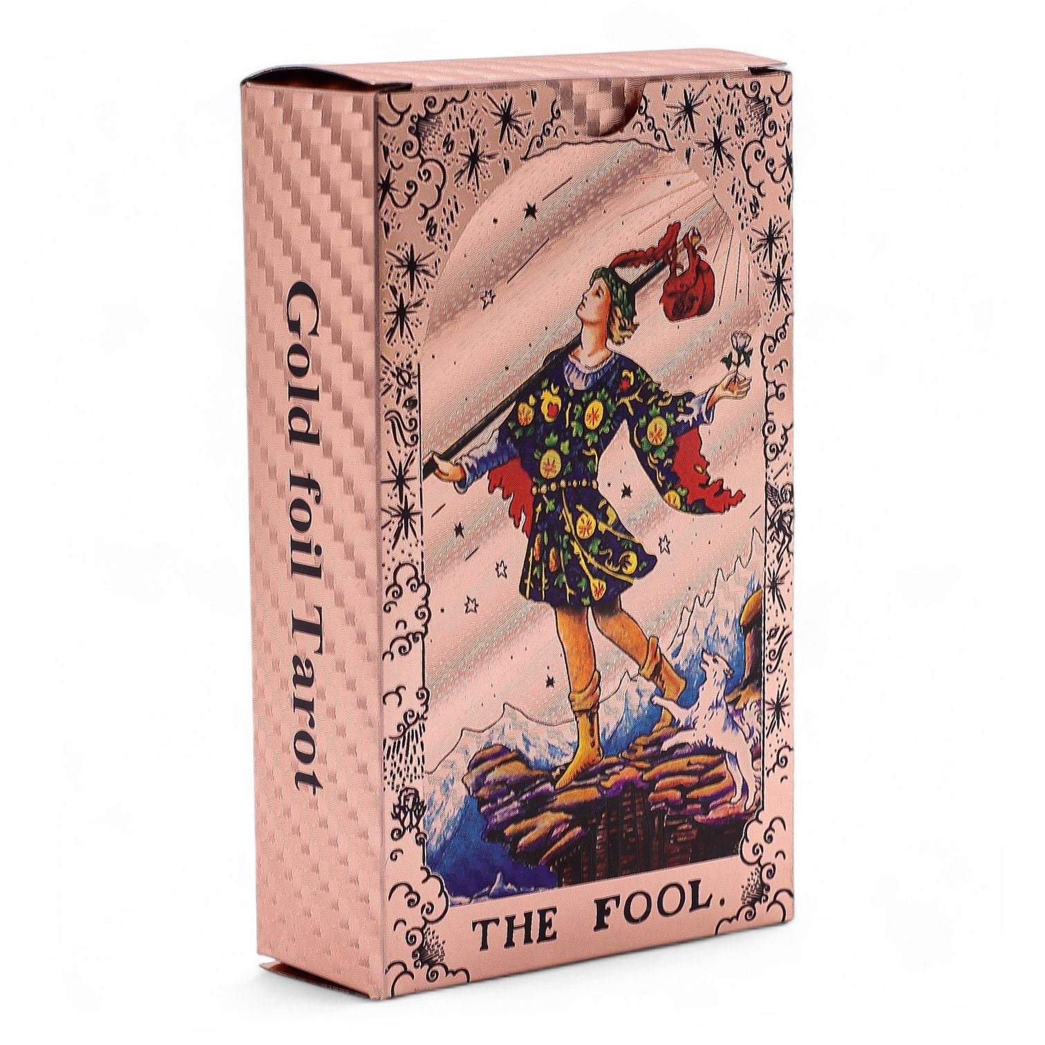 Set de cartas de Tarot con foil en oro rosa - Fase lunar - con folleto - Cartas del Tarot y paños de lectura