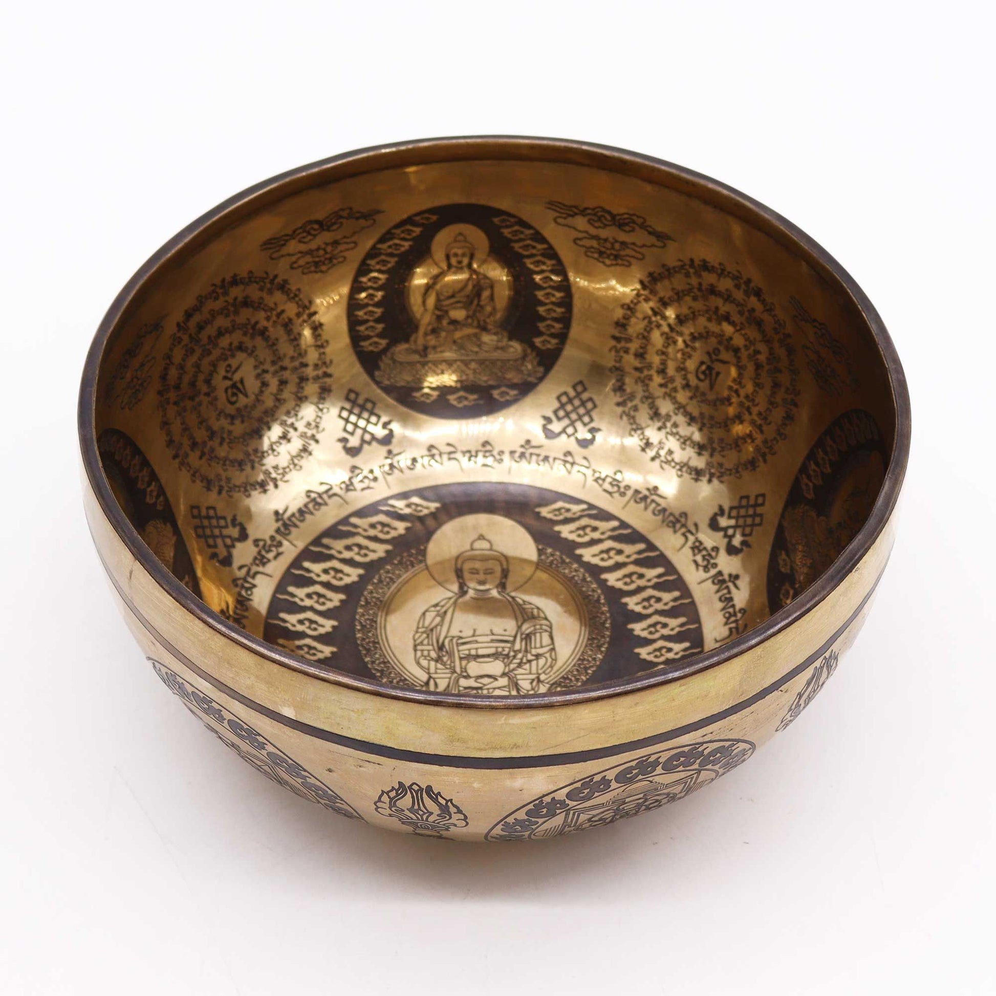 Cuenco Tibetano Curativo Grabado - 21cm - 5 Budas - Artículos Tibetanos