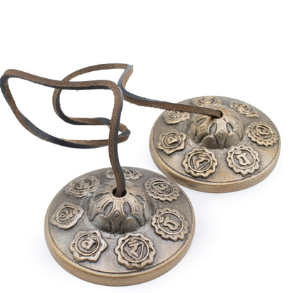 Tingsha tibetana de latón premium - Siete Chakras - aprox. 7 cm (255 g)