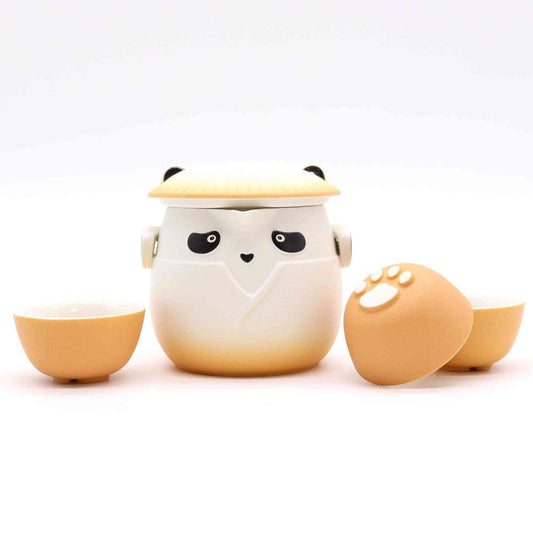 Juego de tetera Panda y tres tazas - Naranja - Juego de tetera de hierbas | El Bazar de Tizar