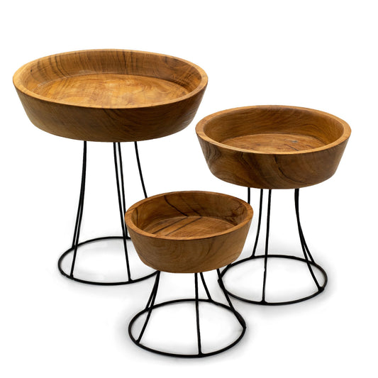 Cuencos de Madera Elevados - Cuencos de Raíz de Teca