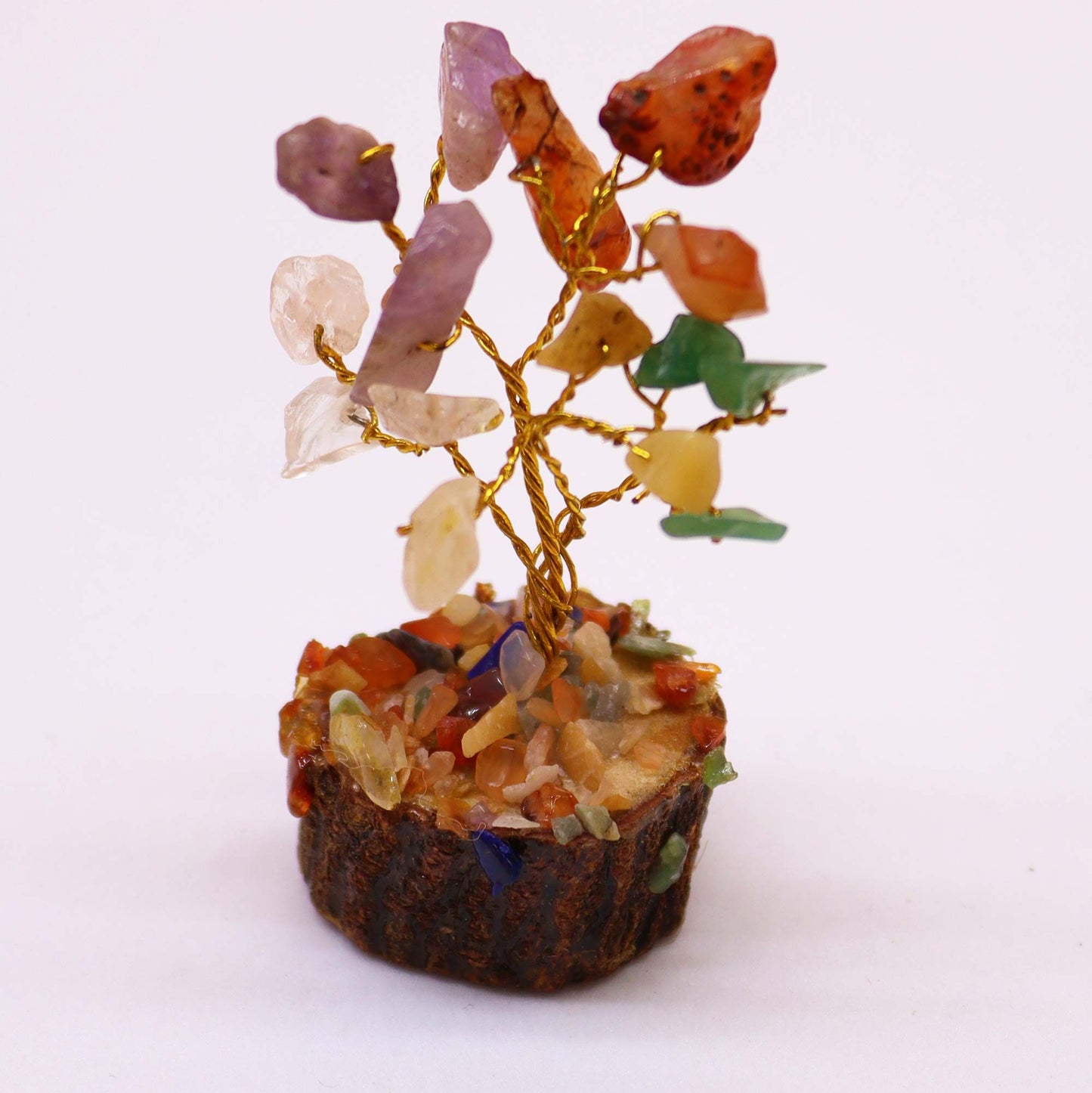 Mini árbol de piedras preciosas sobre base de madera - Piedras múltiples (15 piedras) - Mini Árboles De Piedras Preciosas