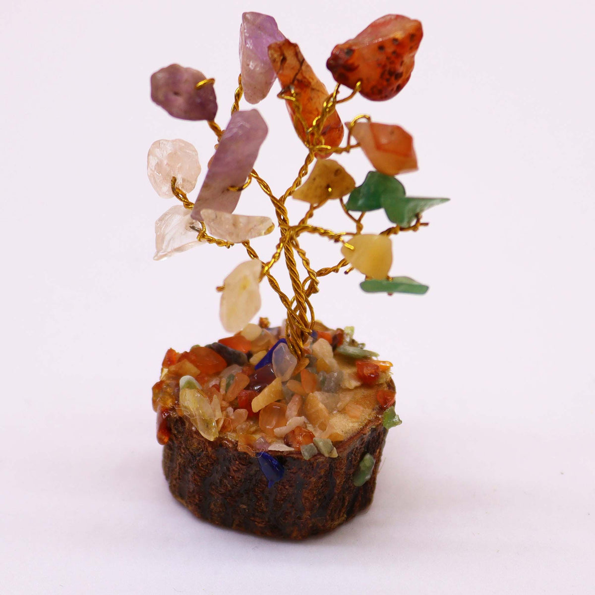 Mini árbol de piedras preciosas sobre base de madera - Piedras múltiples (15 piedras) - Mini Árboles De Piedras Preciosas