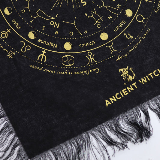 Tela de adivinación con péndulo de bruja antigua - El ojo que todo lo ve - negro y dorado