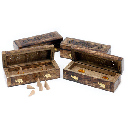 Incense Cone Smoke Box 6" - Mango Wood - Soporte de Incienso