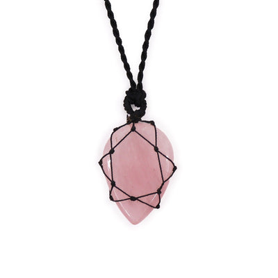 Pendentif entrelacé en forme de goutte en pierre précieuse - Quartz rose