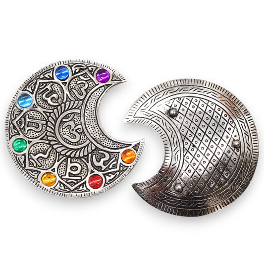 Porta-incienso Luna Siete Chakras 11.5cm - Portainciensos de aluminio hechos a mano