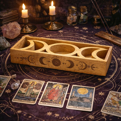 Bandeja de Tarot con Fase Lunar y Soporte para Cartas - Almacenamiento de cartas del Tarot y cajas de lectura, Artisan Produc