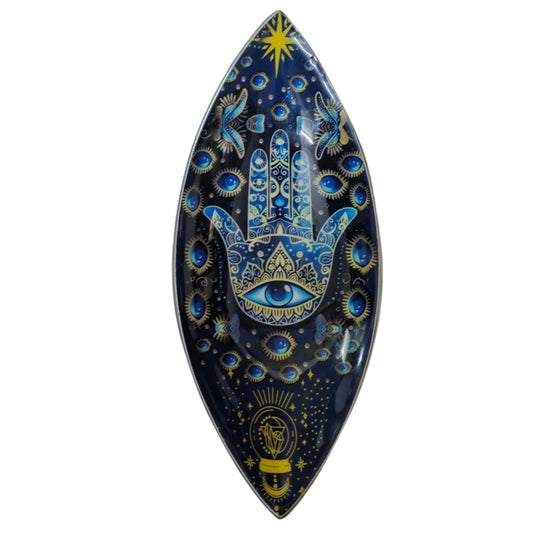 Cuenco de incienso esmaltado - aluminio - Hamsa azul