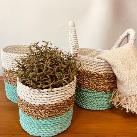 Juego de cestas de algas marinas - Verde/Natural/Blanco
