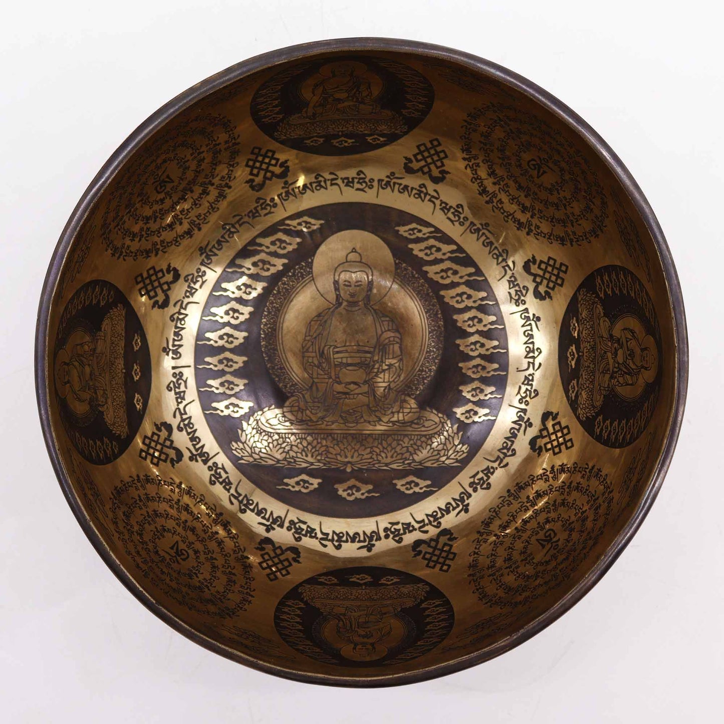 Cuenco Tibetano Curativo Grabado - 21cm - 5 Budas - Artículos Tibetanos