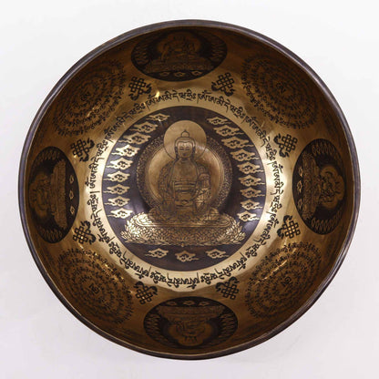 Cuenco Tibetano Curativo Grabado - 21cm - 5 Budas - Artículos Tibetanos