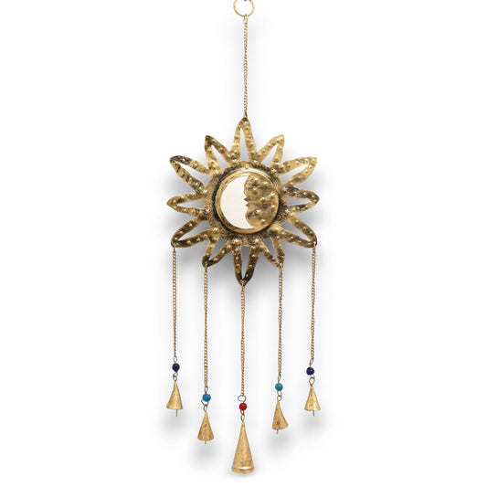 Carillons Indiens Soleil & Lune Petits - Miroir 5 Clochettes - 12x65cm