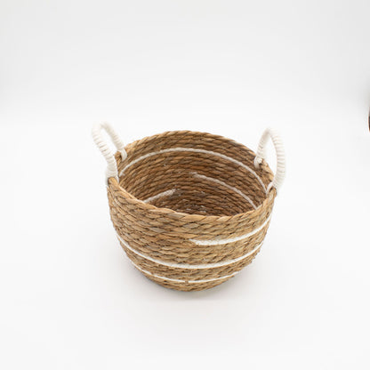Cestas grandes de algodón y pasto marino – Rayas naturales – Juego de 3
